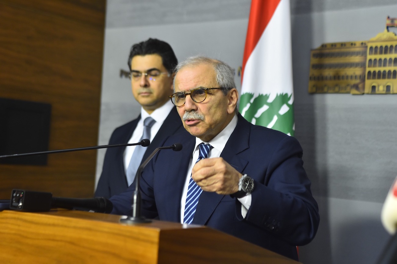 Lebanon's Prime Minister Nawaf Salam speaking during a press conference after a cabinet session in Beirut on December 26, 2025. (AFP)