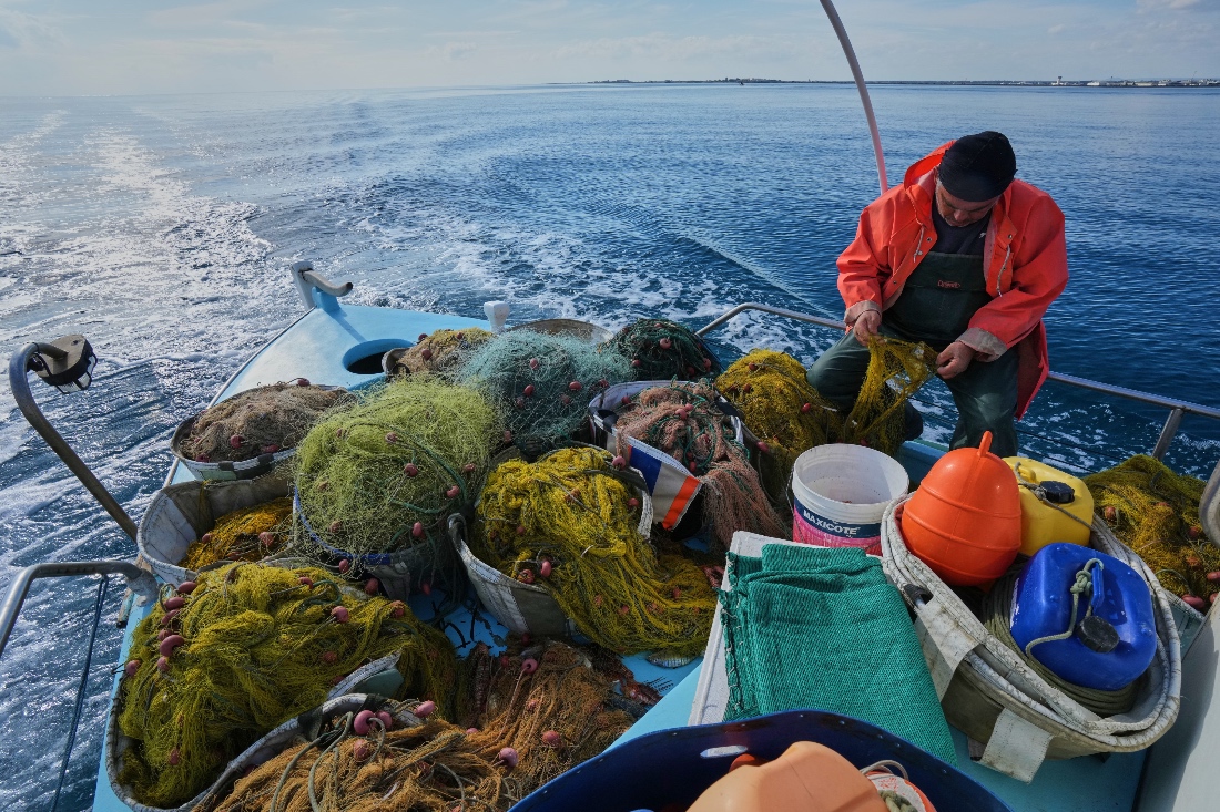 Fisherman Photis Gaitanos collects fish from nets off the coast of Larnaca, Cyprus. (AP)