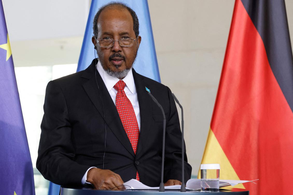 Somalia’s President Hassan Sheikh Mohamud delivers a joint press conference with the German Chancellor after talks at the Chancellery in Berlin. (File/AFP)