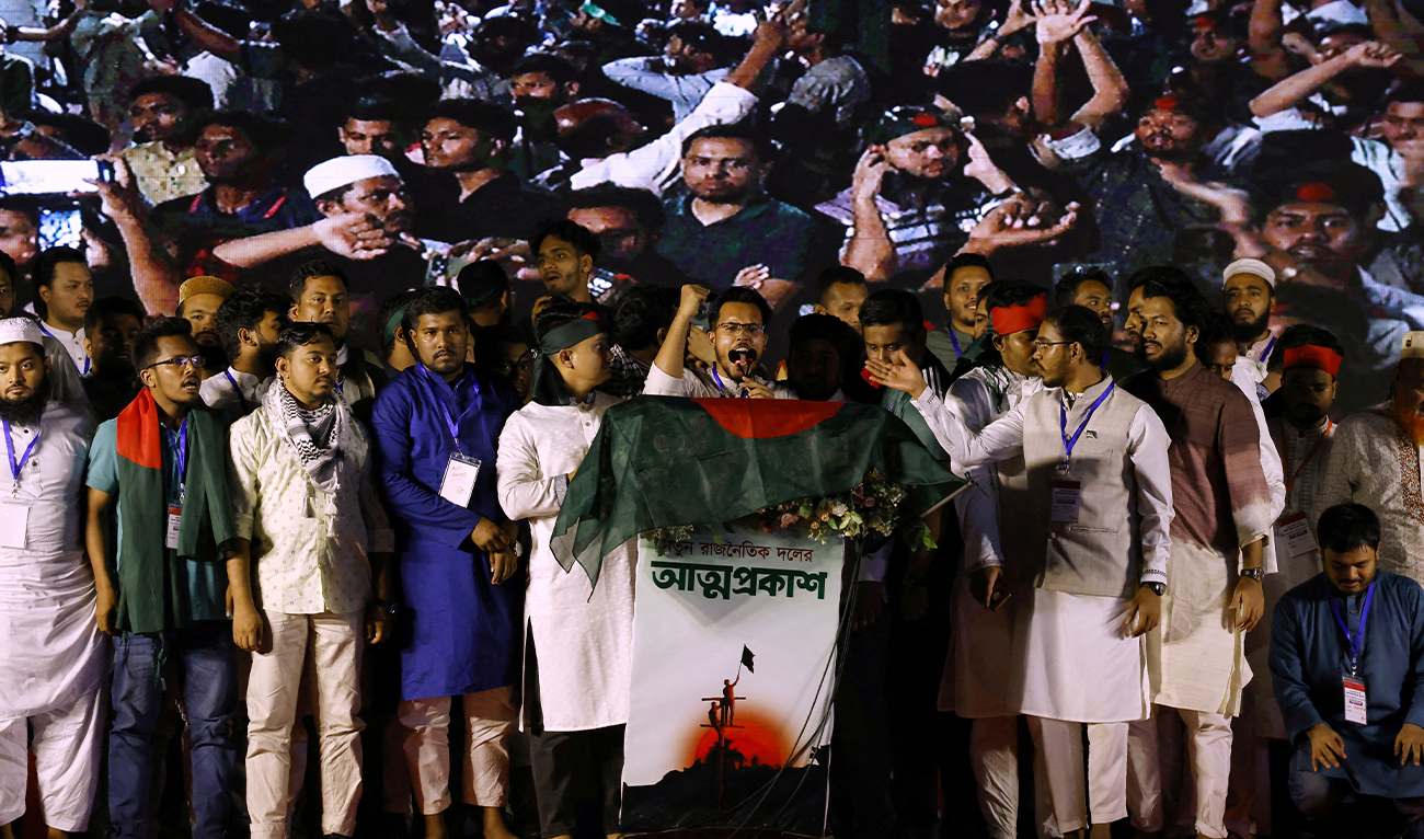 Bangladeshi students, who were at the forefront of last year's protests that ousted then Prime Minister Sheikh Hasina, join the inauguration event of a new political party named National Citizen Party, in Dhaka, Bangladesh, February 28, 2025.