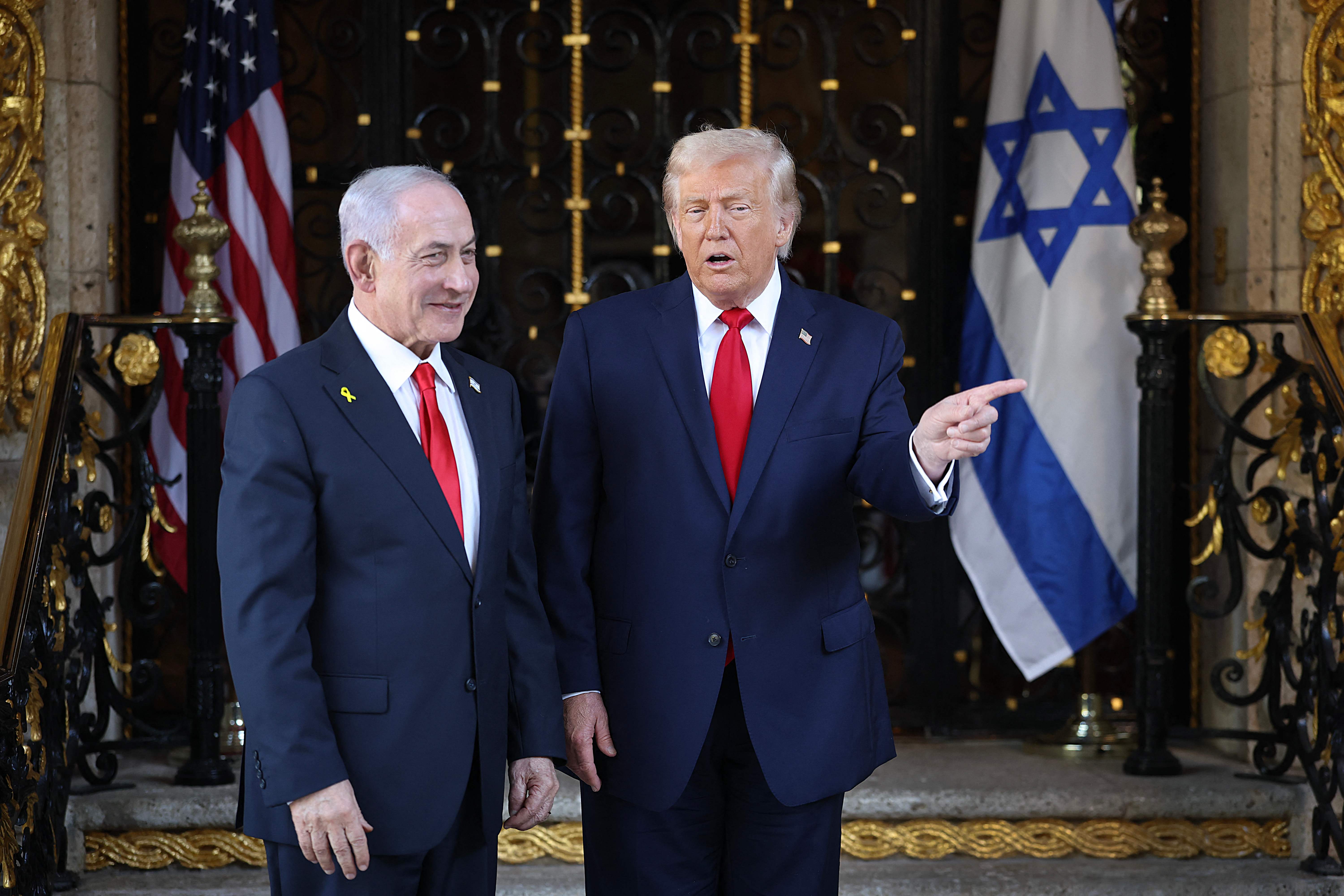 US President Donald Trump welcomes Israeli Prime Minister Benjamin Netanyahu to his Mar-a-Lago club on December 29, 2025 in Palm Beach, Florida. (Getty Images via AFP)