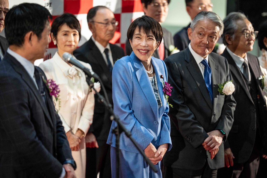 Japan’s Prime Minister Sanae Takaichi attends a ceremony to mark the closure of the end-of-year trading session at the Tokyo Stock Exchange in Japan. (AFP)