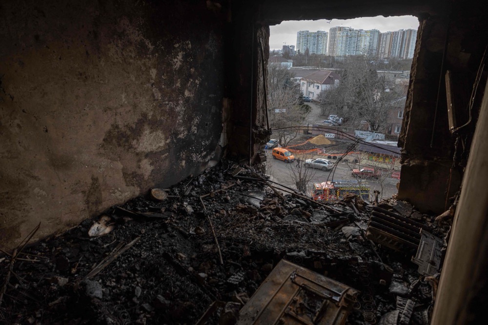 A damaged residential building following an attack, in Odesa, on December 31, 2025. (AFP)
