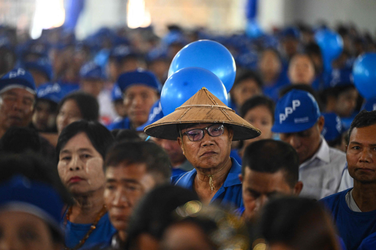 Supporters attend an election campaign event by Thet Thet Khine, chairperson of the People's Pioneer Party, in Yangon. (AFP)