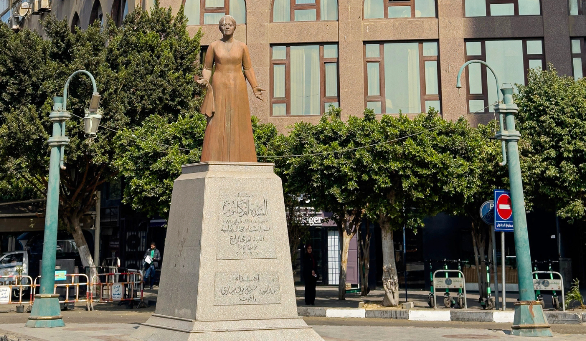 A statue of the late Egyptian singer Umm Kulthum stands in the Zmalek district of Cairo on January 28, 2025. (AFP)