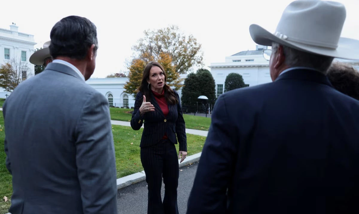 US Agriculture Secretary Brooke Rollins speaks with Texas cattle ranchers outside the White House, in Washington, DC, US, November 19, 2025. (Reuters)