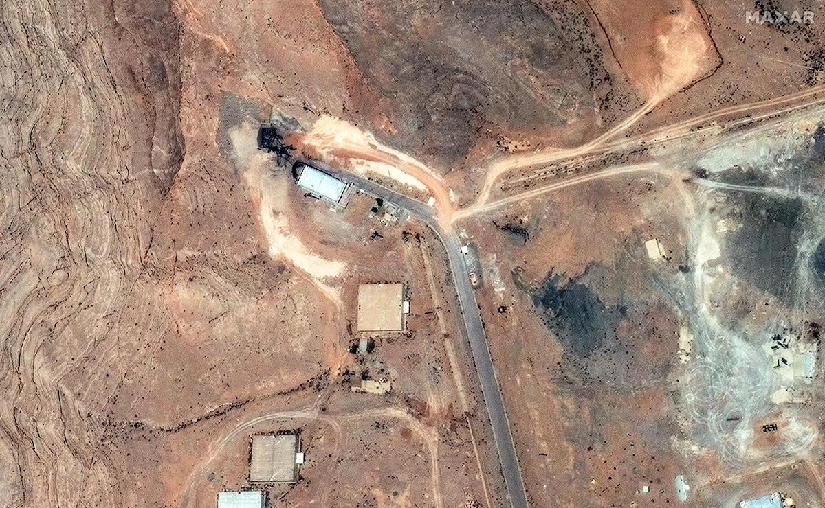 Above, airstrike damage on tunnel entrances at Isfahan nuclear enrichment facility in central Iran on June 22, 2025. The defendant entered Iran about a month before the 12-day war in June, during which Israel and the US struck Iranian nuclear facilities. (Maxar Technologies/AFP)