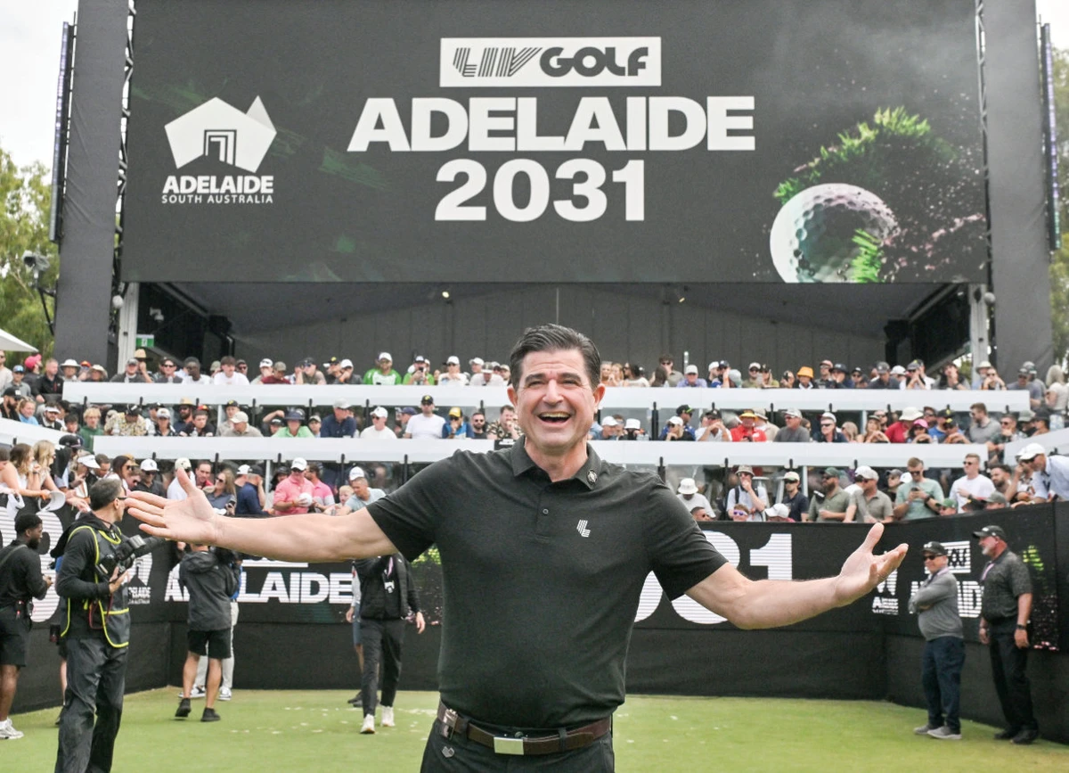 LIV Golf CEO Scott O’Neil after the announcement of Adelaide securing the tournament until 2031, during the final day of the LIV Golf Adelaide at the Grange Golf Club in Adelaide on Feb.16, 2025. (AFP/File)