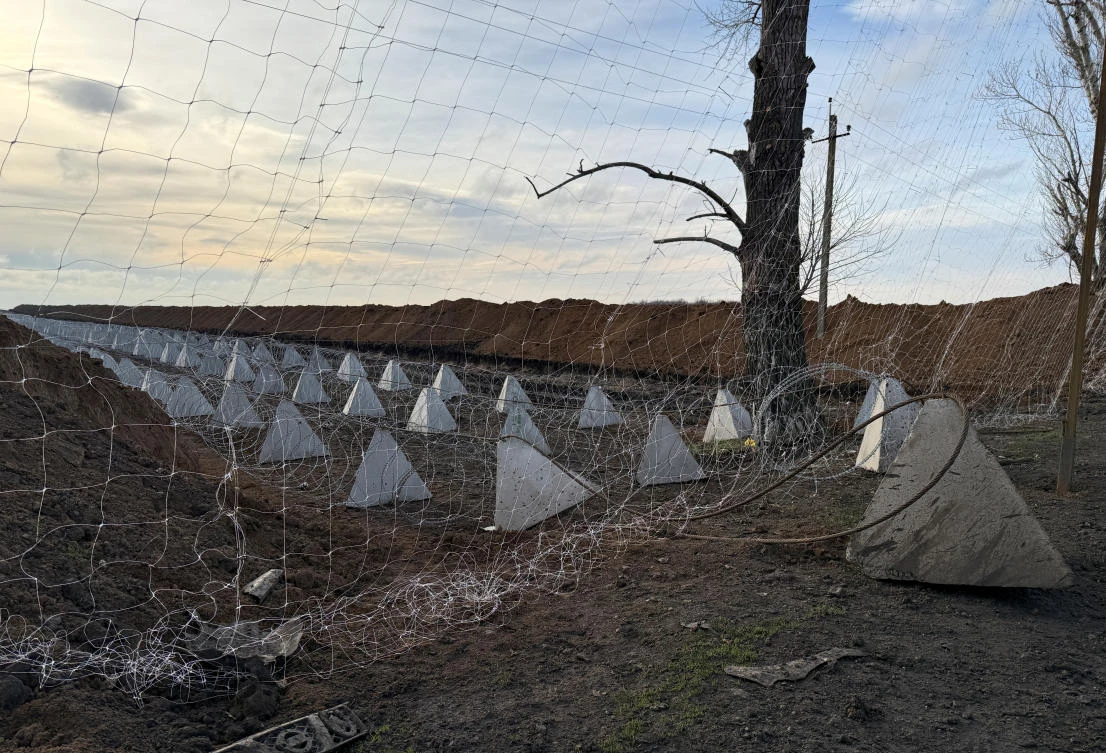 Anti-tank fortifications and razor wire are set up to deter Russian attack on Ukraine, in Donetsk region on Dec. 8, 2025. (Reuters)