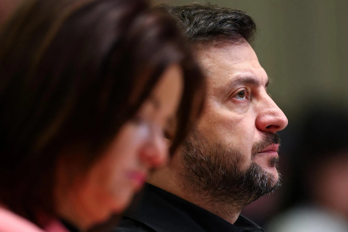 Ukrainian President Volodymyr Zelensky and Slovenia’s Foreign Minister Tanja Fajon attend a Council of Europe diplomatic conference to launch the International Claims Commission for Ukraine, aimed at handling compensation claims related to Russia’s war in Ukraine, in The Hague, Netherlands. (REUTERS)