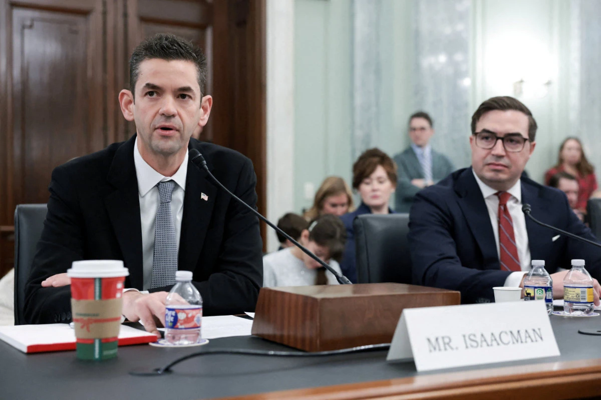 Jared Isaacman (left), US President Donald Trump’s nominee to be NASA administrator, testify during a Senate confirmation hearing on Capitol Hill in Washington, D.C., on Dec. 3, 2025. (REUTERS)