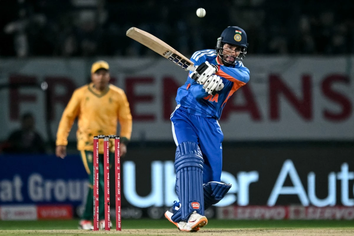 India's Tilak Varma plays a shot during the third Twenty20 international cricket match between India and South Africa at the Himachal Pradesh Cricket Association Stadium in Dharamsala on December 14, 2025. (File/AFP)