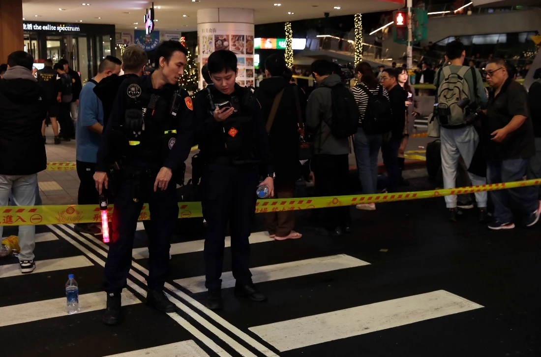 Taiwan police cordoned off the scene after a knife attack in Taipei, Taiwan. (AP)