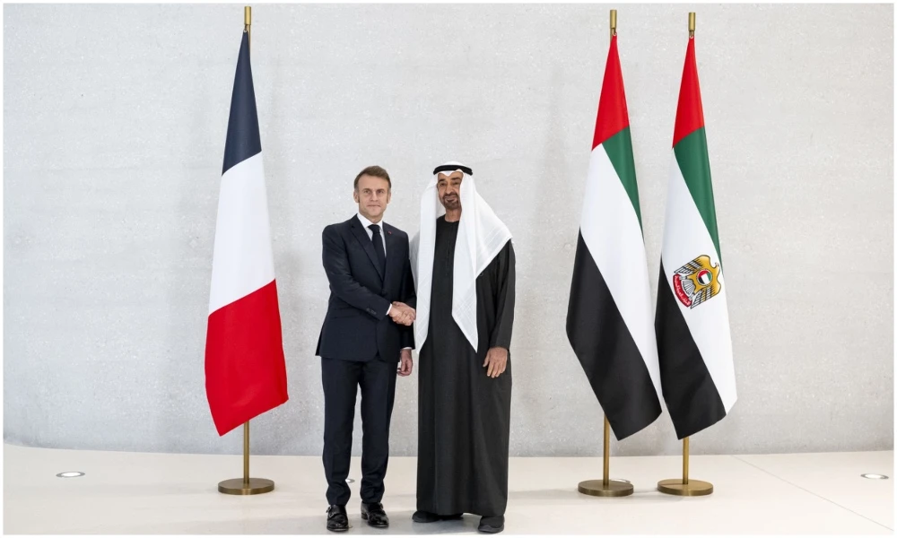 UAE President Sheikh Mohamed bin Zayed Al-Nahyan and French President Emmanuel Macron. (WAM)