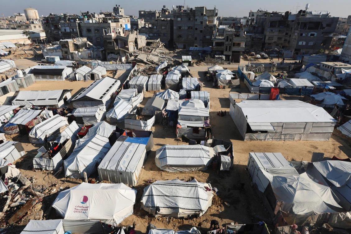 Tents sheltering displaced Palestinians amid harsh winter conditions, in Khan Younis, southern Gaza Strip. (Reuters)