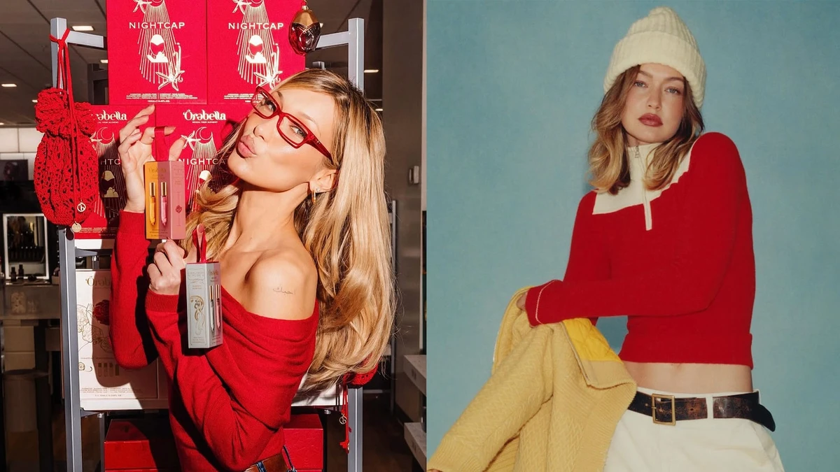 Bella (left) and Gigi Hadid (right) have both been seen in red looks this festive season. (Instagram)