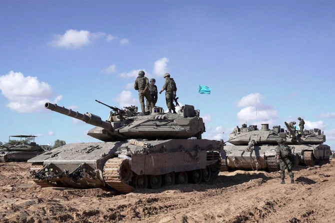 Israeli tanks deployed in southern Gaza last year. Prime Minister Netanyahu said Israel will build an independent arms industry. (AFP)