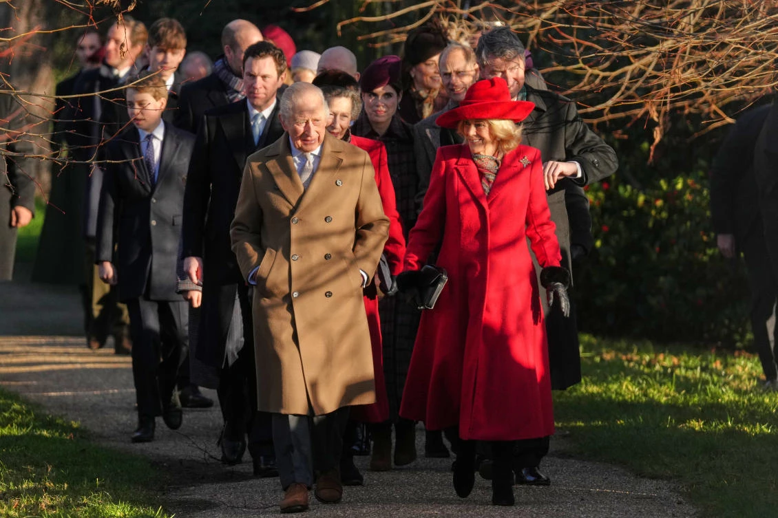 Britain’s King Charles III and Queen Camilla arrive to attend the Christmas Day service at St. Mary Magdalene Church in Sandringham, Norfolk, England, Thursday, Dec. 25, 2025. (AP)