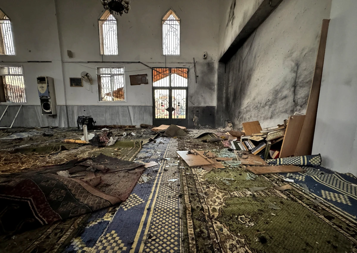 A view shows the interior of a damaged mosque after several people were killed in an explosion at a mosque of the Alawite minority sect, in Homs, Syria December 26, 2025. (Reuters)