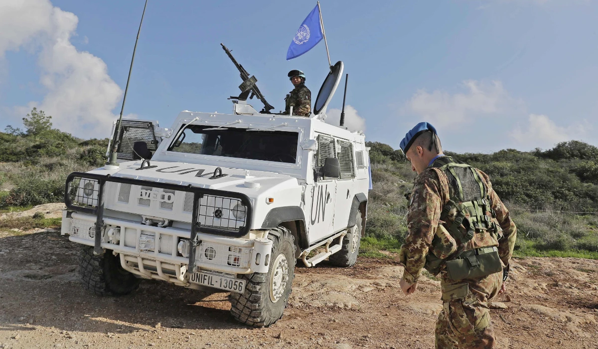 Soldiers form the Italian contingent in the UNIFIL patrol the blue line in Lebanon's southern border town of Naqura on the border with Israel, south of Beirut. (AFP file photo)