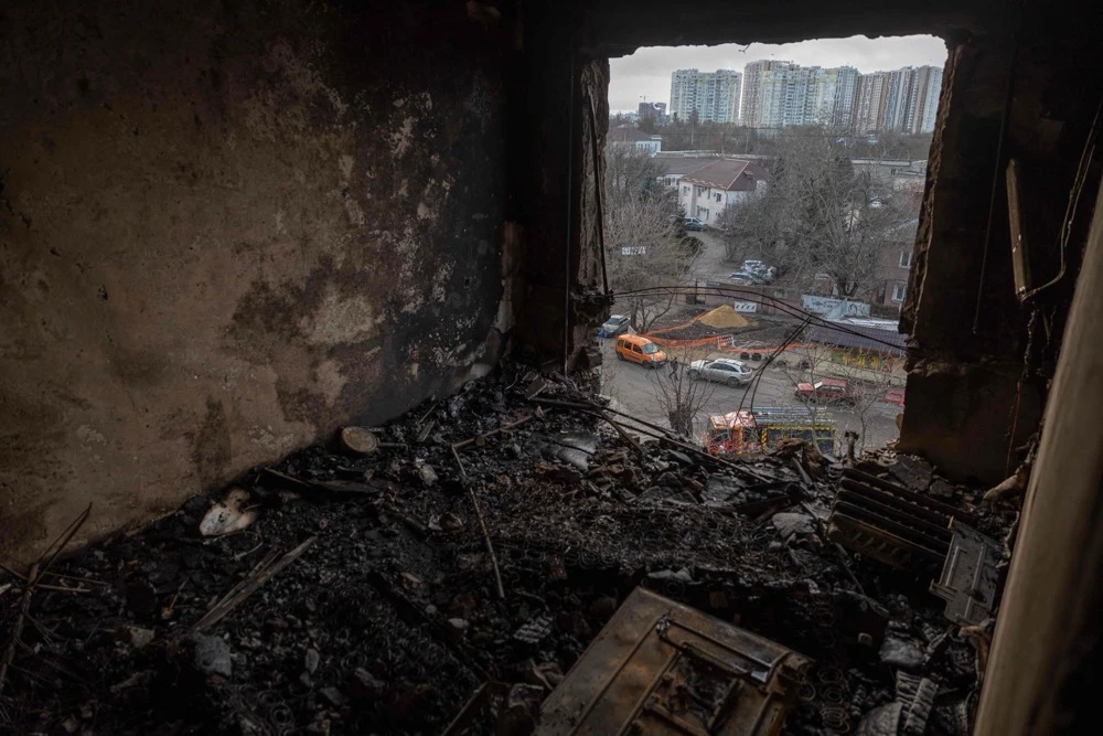 A damaged residential building following an attack, in Odesa, on December 31, 2025. (AFP)