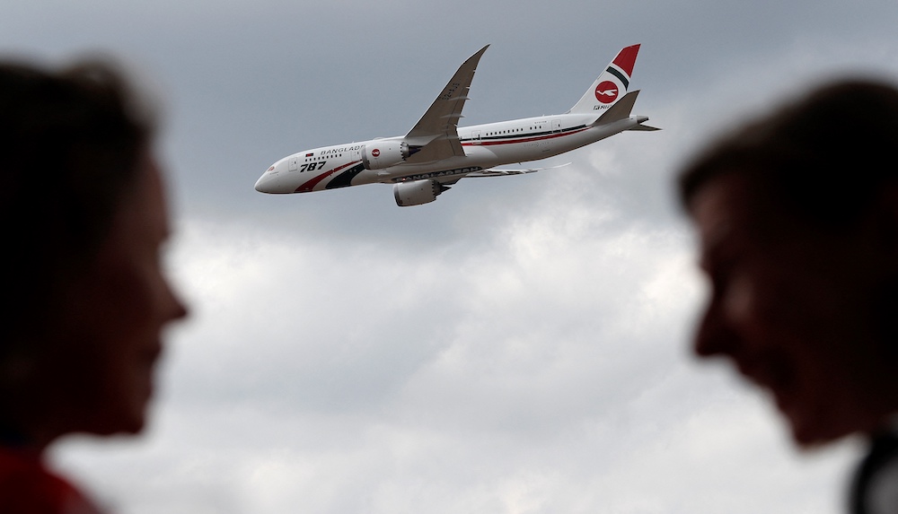 In this file photo, a Biman Bangladesh Airlines plane performs during an airshow in London on July 18, 2018. (AFP/File Photo)