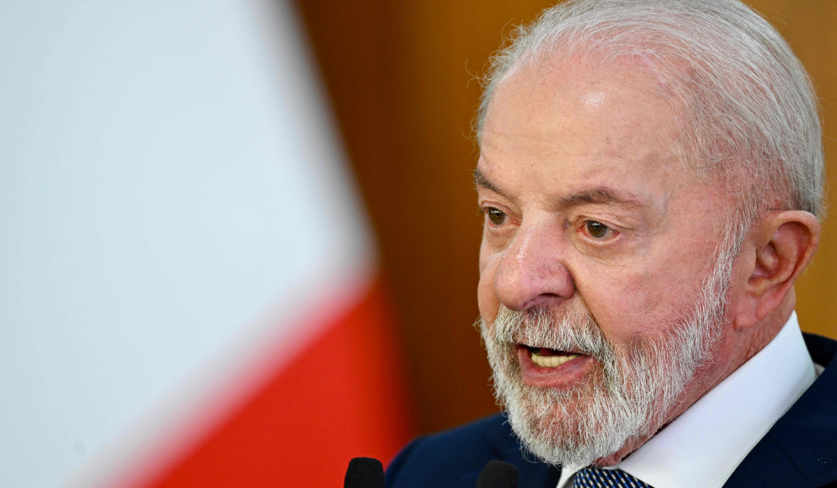 Brazil's President Luiz Inacio Lula da Silva speaks during a joint statement with Panama's President Jose Raul Mulino (out of frame) at Planalto Palace in Brasilia on August 28, 2025. (AFP)