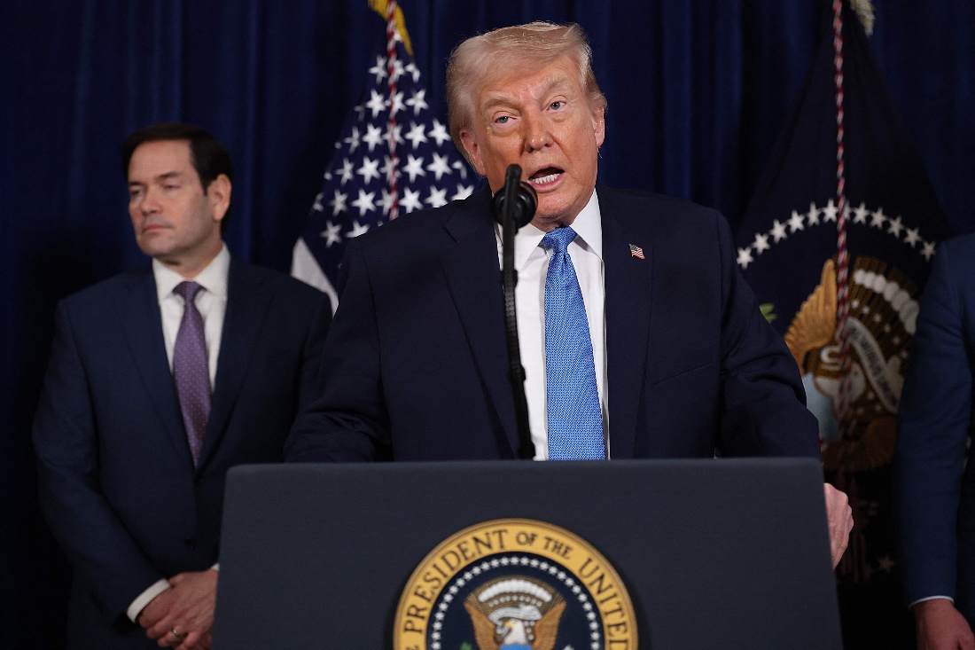 US President Donald Trump addresses the media during a news conference at his Mar-a-Lago club in Florida, US. (Getty/AFP)