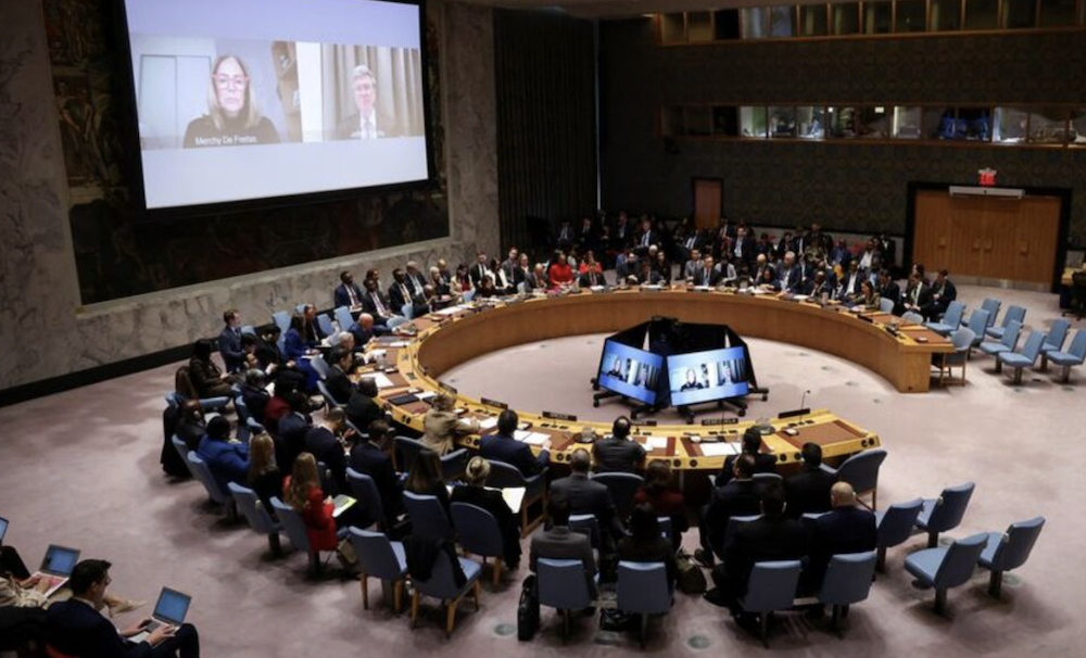 Members of the UN Security Council meet on the US strikes and capture of Venezuelan President Nicolas Maduro and his wife Cilia Flores at the United Nations building in New York, January 5, 2026. (Reuters)