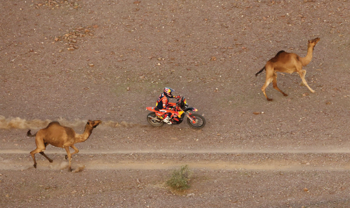 KTM 450 Rally Factory’s Australian rider Daniel Sanders competes in Stage 2 of the 48th edition of the Dakar Rally on Monday. (Reuters)