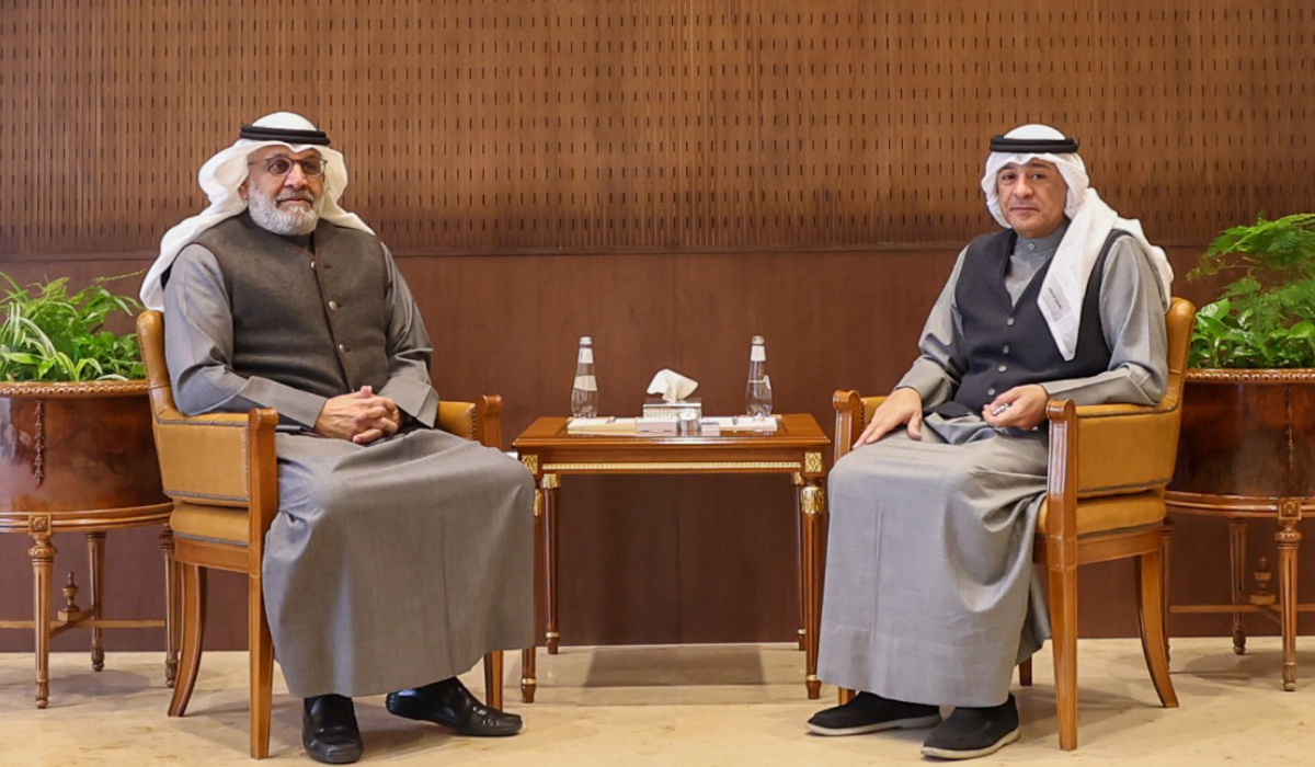 Jasem Al-Budaiwi (R) Abdulaziz Al-Mulla at the General Secretariat’s headquarters in Riyadh. (Supplied)