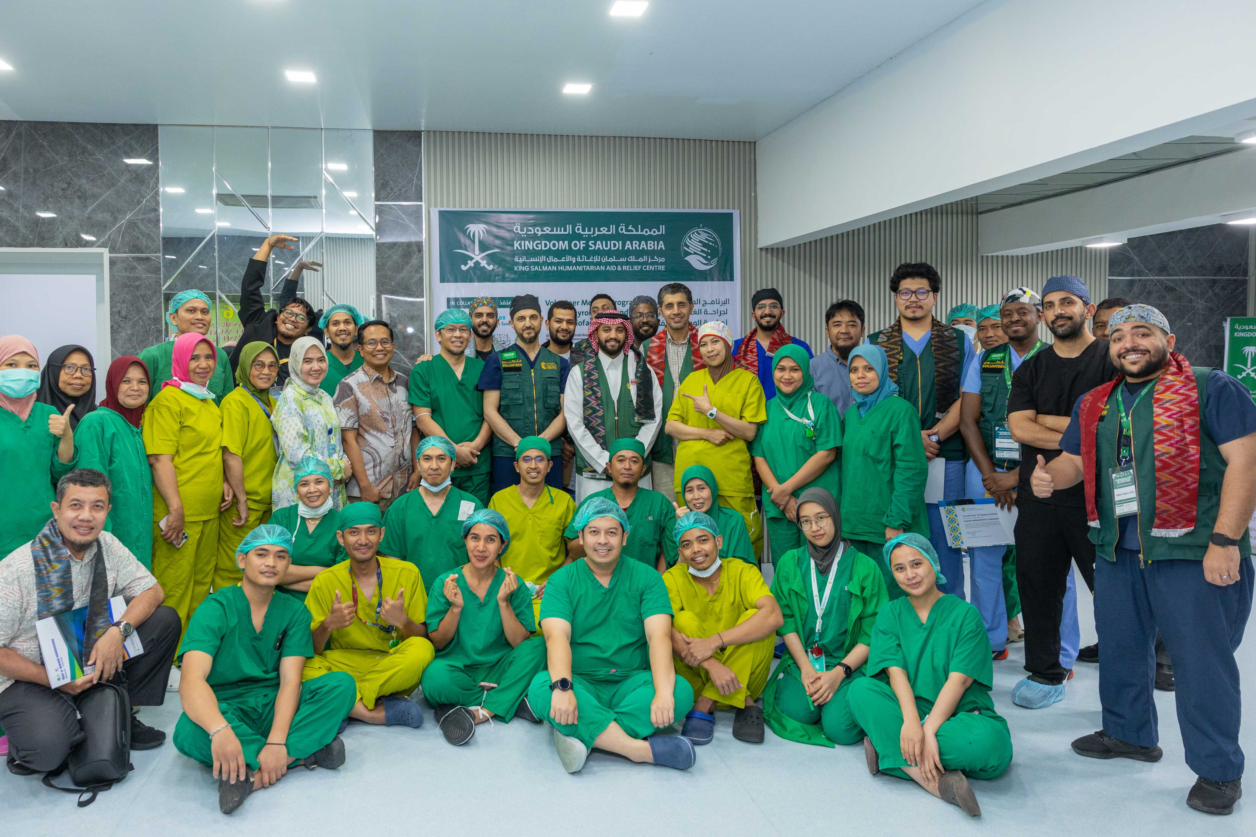In this photo provided by the Saudi Embassy in Indonesia on Dec. 31, 2025, Saudi and Indonesian doctors pose for a group photo at Wahidin Sudirohusodo Central General Hospital in Makassar, South Sulawesi. (Saudi Embassy in Indonesia)