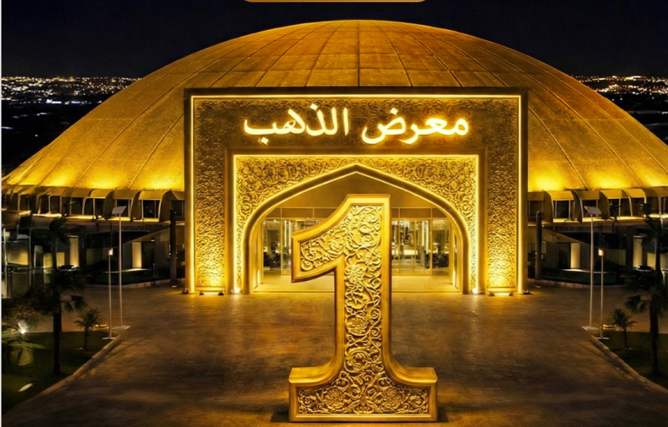 The world’s largest connected dome has been covered in a gleaming golden layer to symbolize the theme of the event. (Instagram: @jeddahsuperdome)