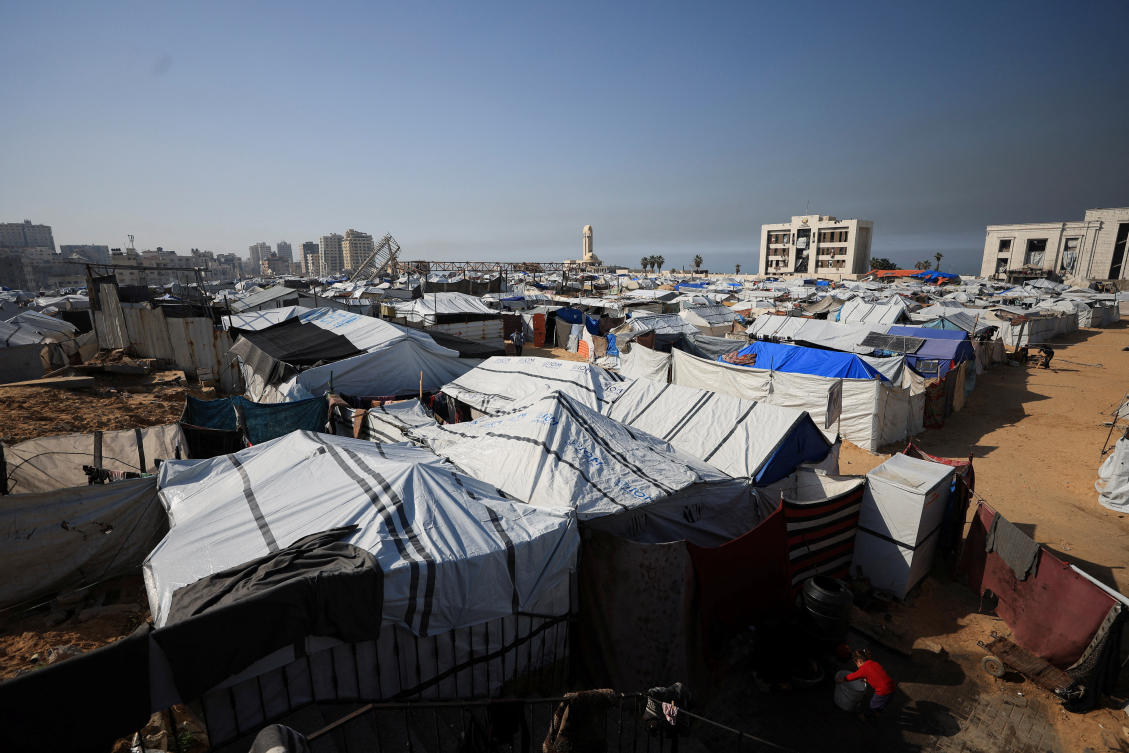Tent shelters on Monday housing displaced Palestinians in Gaza City after they lost their homes during the war. (Reuters)