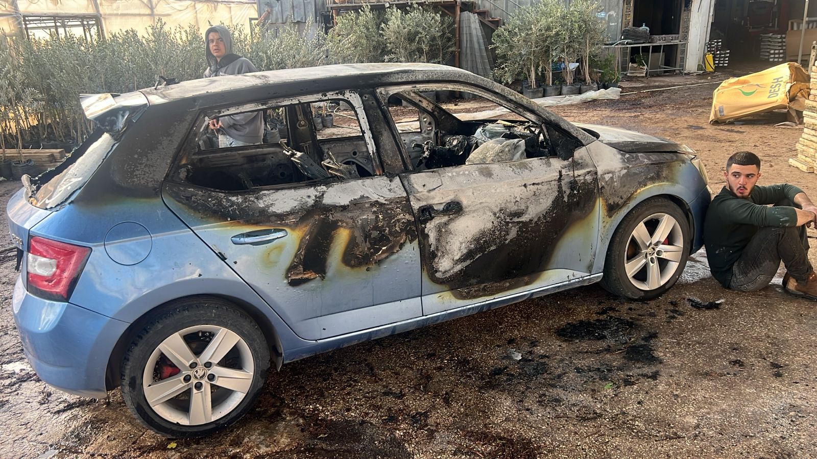 Israeli settlers set fire to several vehicles at the nursery, resulting in significant damage. (WAFA)