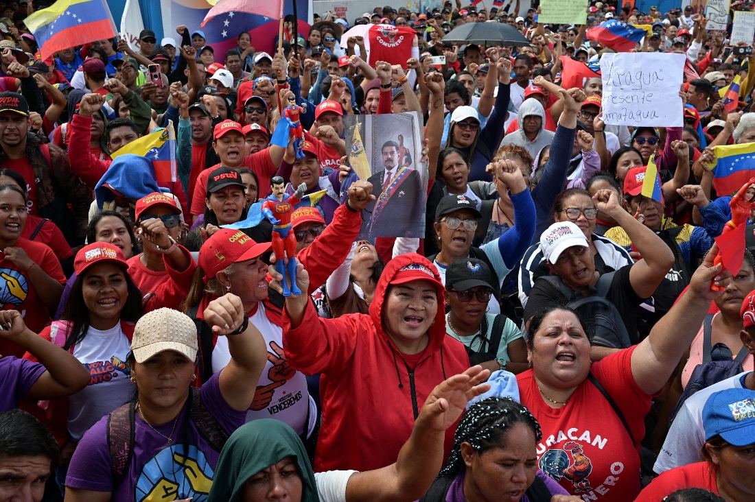 Government supporters participate in a march calling for the release of Venezuela's ousted president Nicolas Maduro, in Caracas. (Reuters)