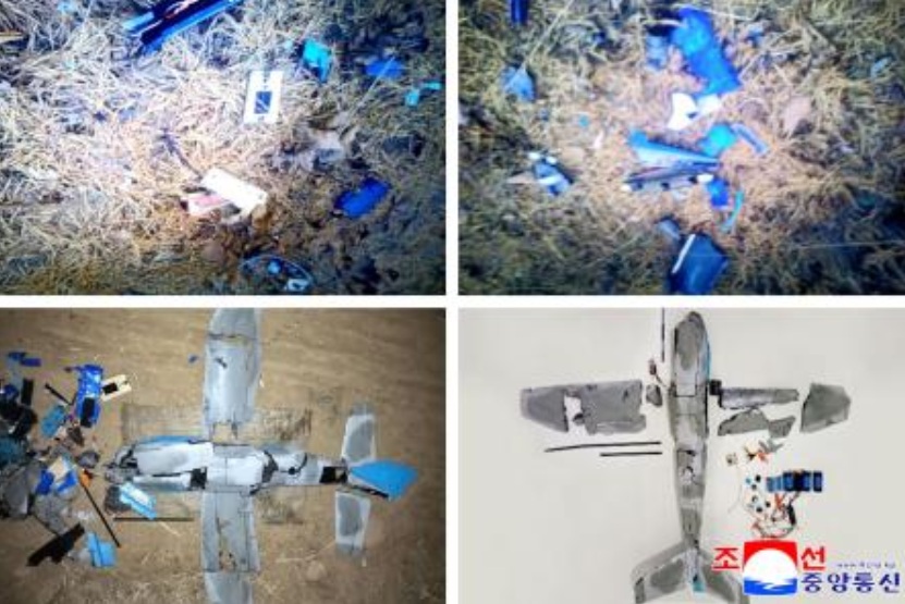 These images taken on Jan. 4, 2026 and released as a combo image by North Korea’s official Korean Central News Agency (KCNA) via KNS on Jan. 10, 2026 shows wreckage of a drone that North Korea claims originated from South Korea. (AFP)