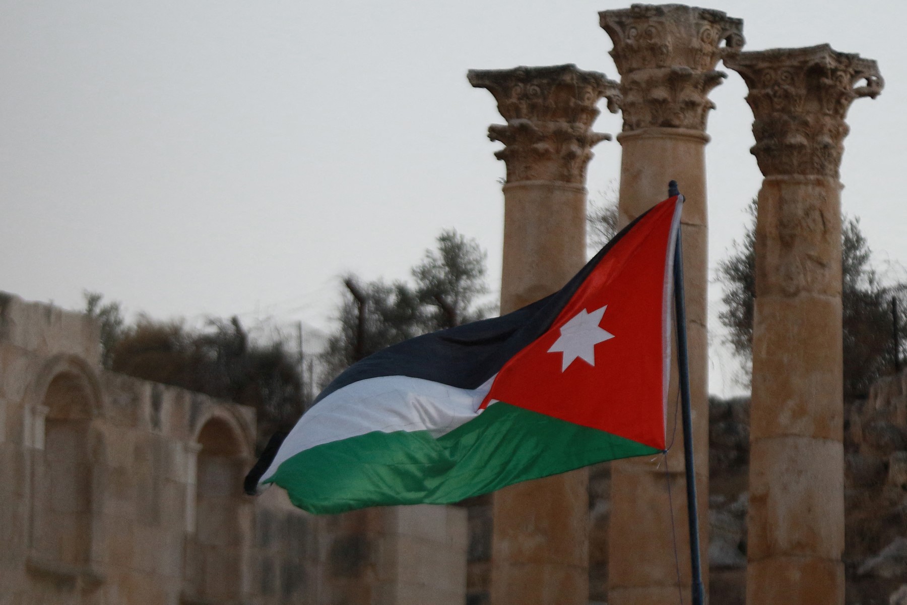 Jordan’s flag flutters during the Jarash Festival of Culture and Arts in the ancient Roman city of Jarash. (File / AFP)