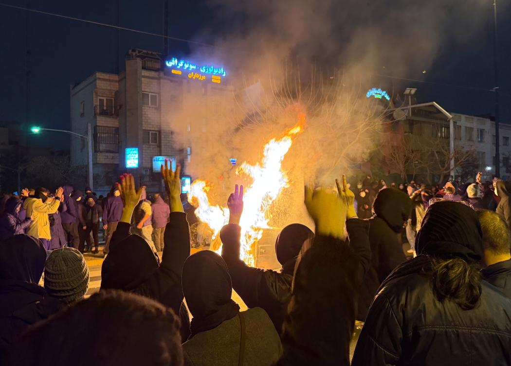 Iranians attend an anti-government protest in Tehran on Friday. (UGC via AP)