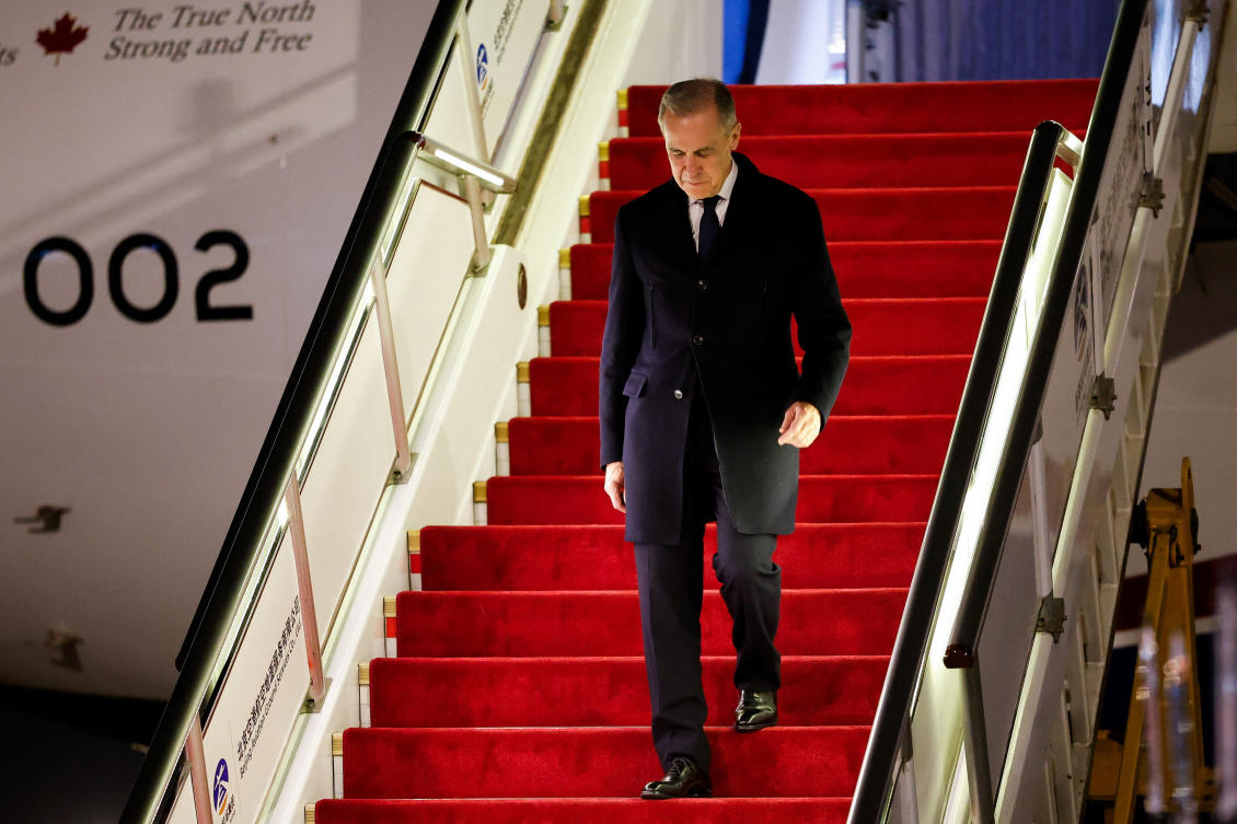 Canada’s Prime Minister Mark Carney disembarks a plane at Beijing Capital International Airport, during the first visit by a Canadian Prime Minister to China since 2017, in Beijing, Jan. 14, 2026. (Reuters)