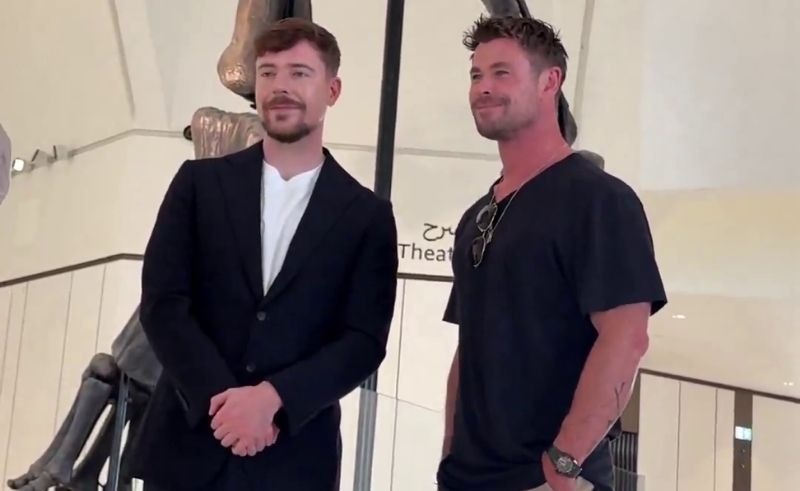 Marvel superstar Chris Hemsworth, most popular for playing movie superhero Thor, was joined by YouTube sensation MrBeast in Abu Dhabi as they visited the newly opened Natural History Museum. (Instagram)