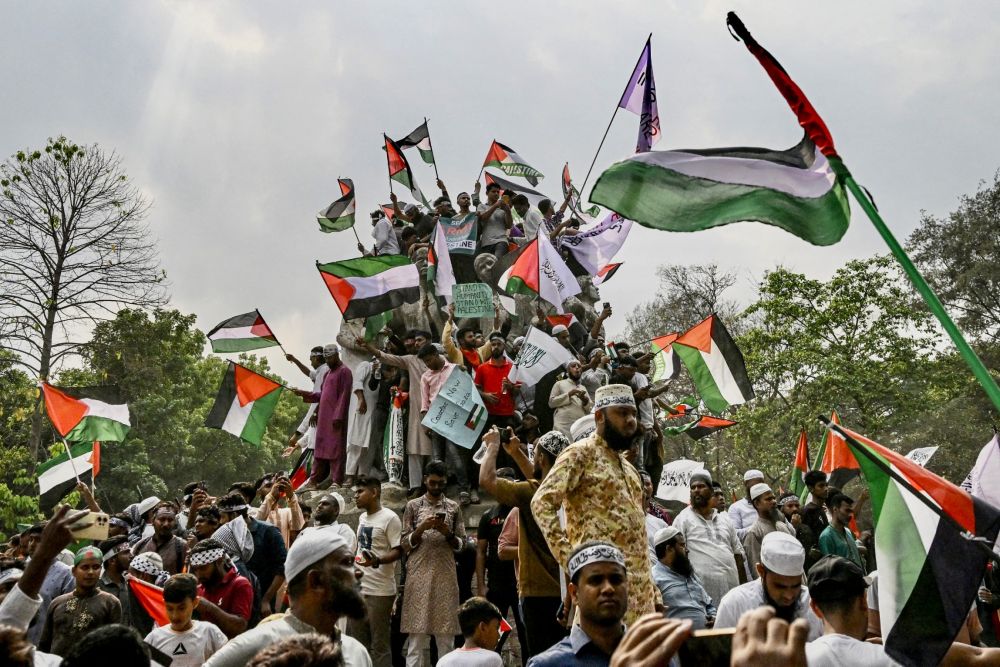 Bangladeshis participate in March for Gaza, Dhaka, April 12, 2025. (AFP)