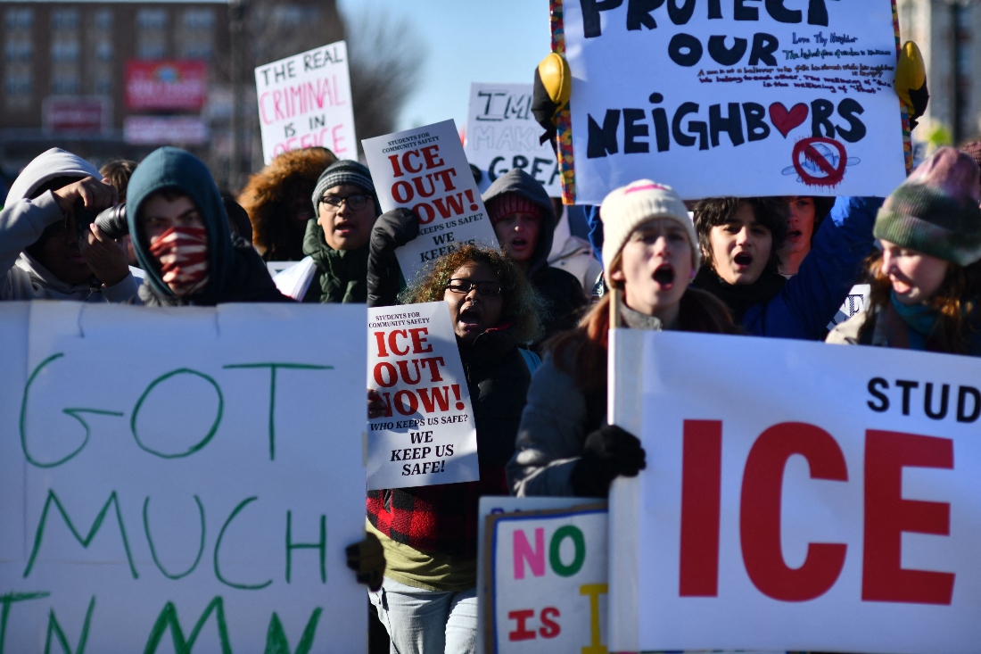 High school students gather for anti-ICE protest outside the State Capitol in St. Paul, Minnesota, US. (AFP)