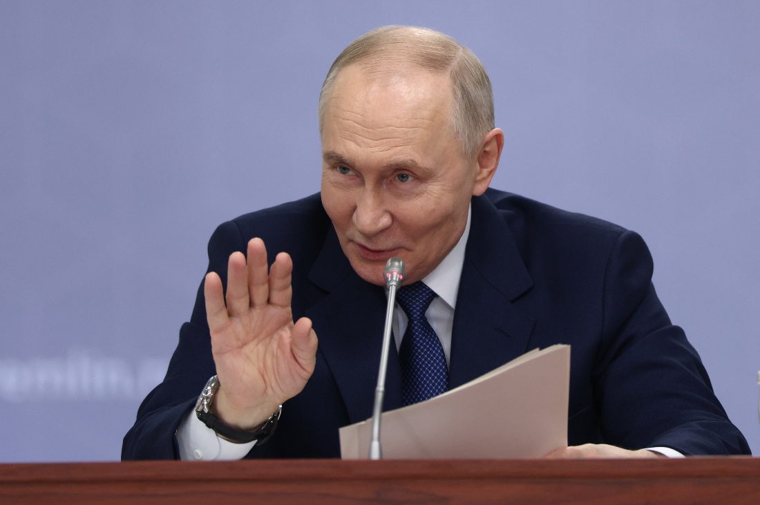 Russian President Vladimir Putin chairs a meeting on the development of autonomous systems at the Aminyevskoye depot of the Moscow Metro in Moscow, Russia. (Reuters)