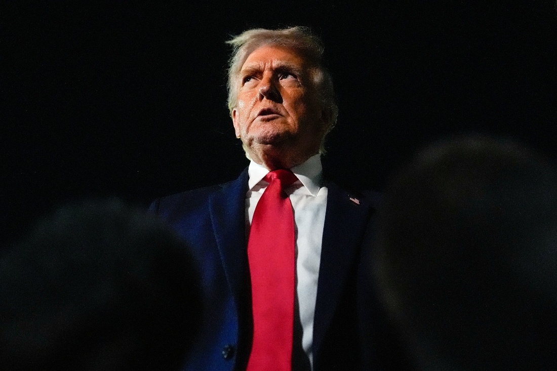 President Donald Trump speaks with reporters after arriving at a Palm Beach International Airport in Florida, US. (AP)