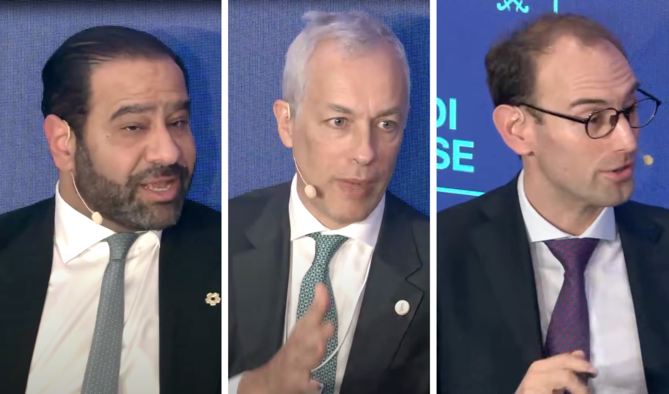 L to R: Deputy CEO of Neom Rayan Fayez, CEO of ACWA Power Marco Arcelli, Chief, and Initiatives Lead in Advanced Manufacturing and Supply Chains at the WEF Federico Torti. (Supplied)