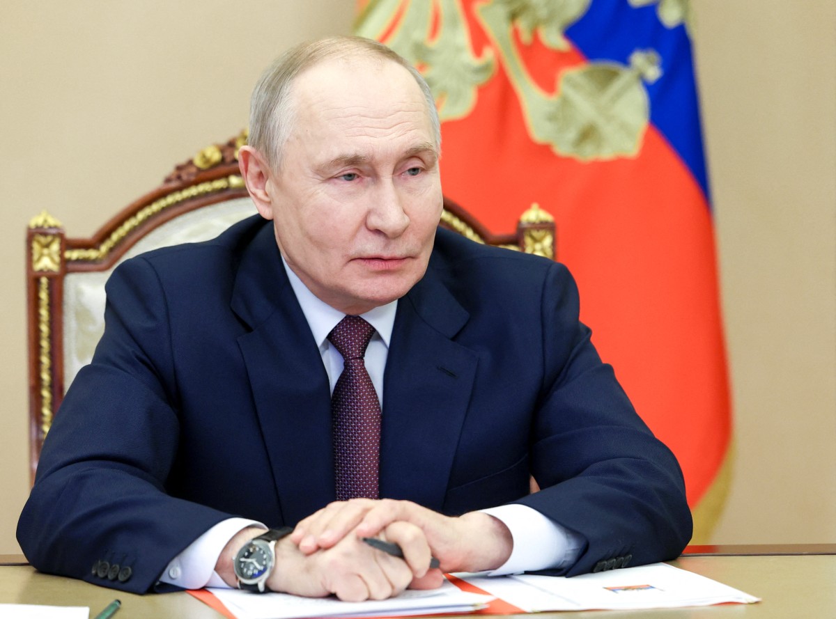 Russia’s President Vladimir Putin chairs a Security Council meeting via videolink in Moscow, Jan. 21, 2026. (AFP)