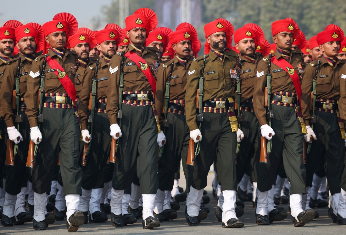 Indian soldiers march during a rehearsal for the upcoming Republic Day parade in New Delhi, India. (Reuters)