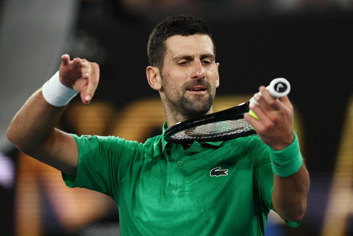 Serbia’s Novak Djokovic celebrates after winning his third round match against Netherlands’ Botic van de Zandschulp — Australian Open — Melbourne Park, Melbourne, Jan. 24, 2026. (Reuters)