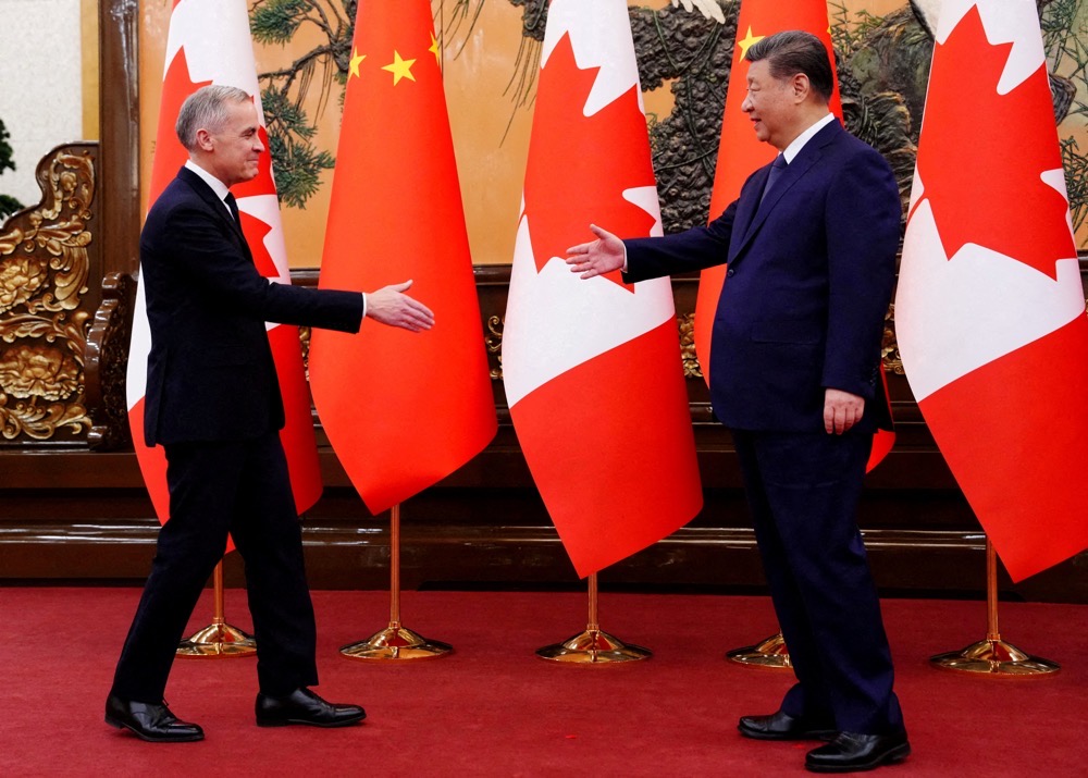 Canadian Prime Minister Mark Carney meets President of China Xi Jinping at the Great Hall of the People in Beijing, China on Friday, Jan. 16, 2026. (Reuters/File)
